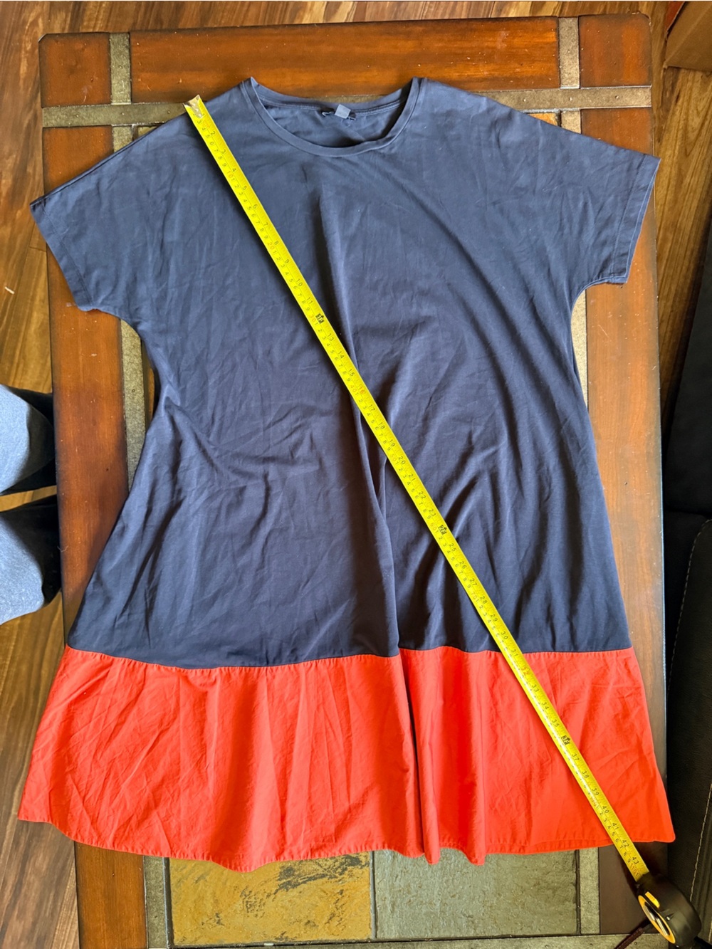 Cos cotton navy orange hem large pockets tunic dress soft comfort resort color
